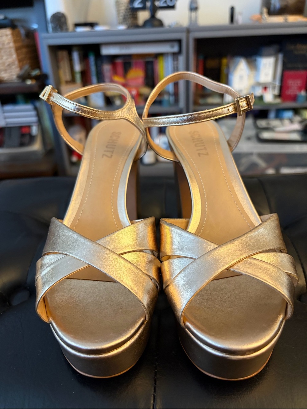 Schutz Women's Gold Metallic Platform Sandals